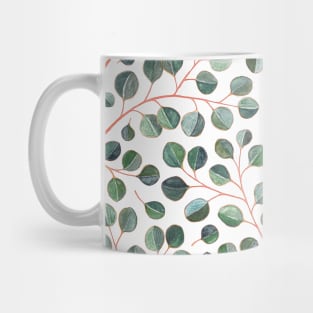 Simple Silver Dollar Eucalyptus Leaves on White Mug